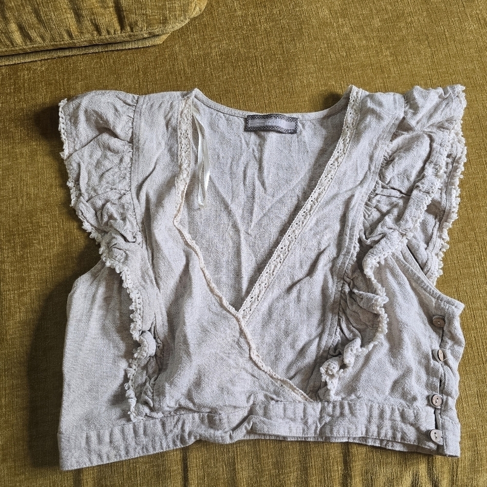 Addie Women's Cream Ruffled Wrap Top